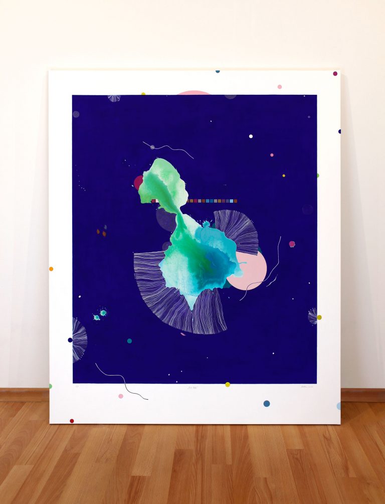 Parduodamas ultramarino mėlynos spalvos minimalistinis modernus paveikslas ant drobės – šiuolaikinė dekoracija namams ar biurui Vilniuje