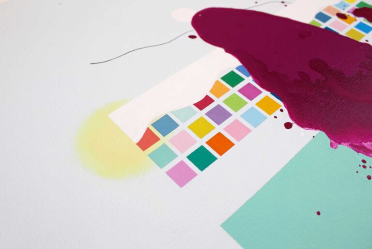 Šiuolaikinis spalvingas minimalistinis abstraktus paveikslas 50 x 50 cm drobėje interjero dekorui.