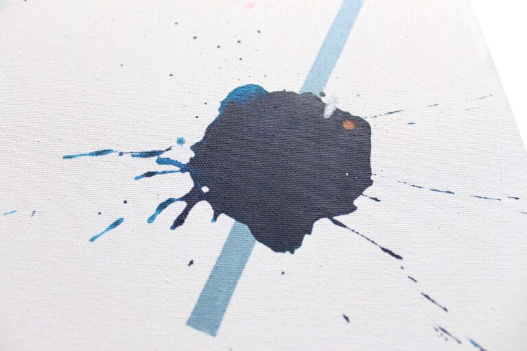 Didelis modernus abstraktus paveikslas su mėlynais atspalviais minimalistiniam interjerui.