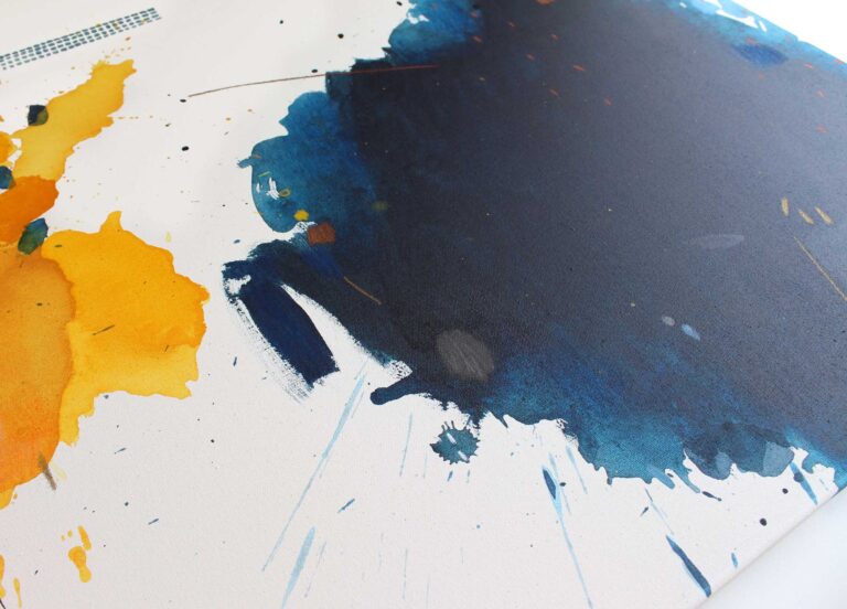 Šiuolaikinis spalvingas abstraktus paveikslas su geltonu ir mėlynu potėpiu