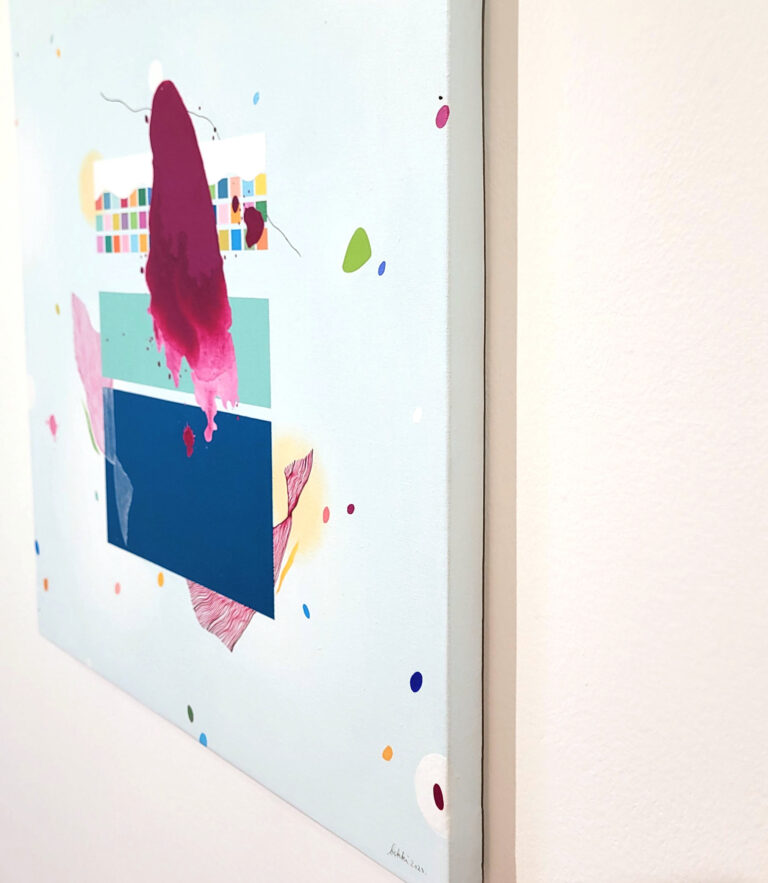 Modernus spalvingas abstraktus paveikslas 50 x 50 cm drobėje namų ir biuro dekorui.