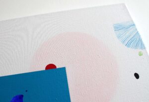 Modernūs originalūs abstraktūs paveikslai ant drobės, spalvingi, 40x40 cm, kontrastingos spalvų kompozicijos