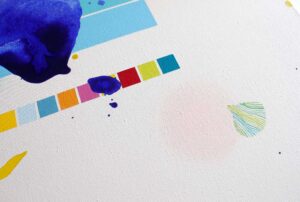 Modernūs originalūs abstraktūs paveikslai ant drobes, spalvingi, 40x40 cm, ryškios geometrinės formos, namų ar biuro sienai, pagaminta Vilniuje