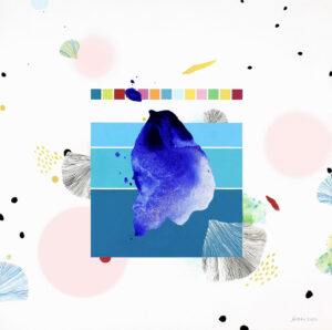 minimalistinis modernus paveikslas ant drobės su mėlyna ir rožine spalvomis ant balto fono – akrilas, paruoštas kabinti