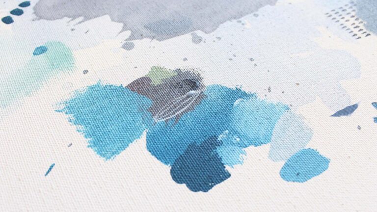 Šiuolaikinis mėlynų tonų abstraktus paveikslas ant drobės sienų dekorui.