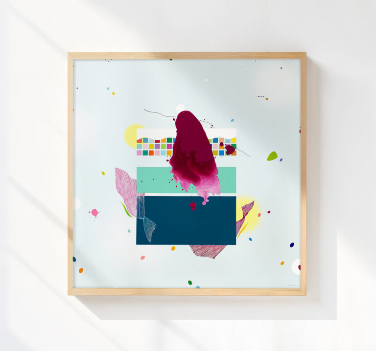 Šiuolaikinis spalvingas minimalistinis abstraktus paveikslas 50 x 50 cm drobėje interjero dekorui.