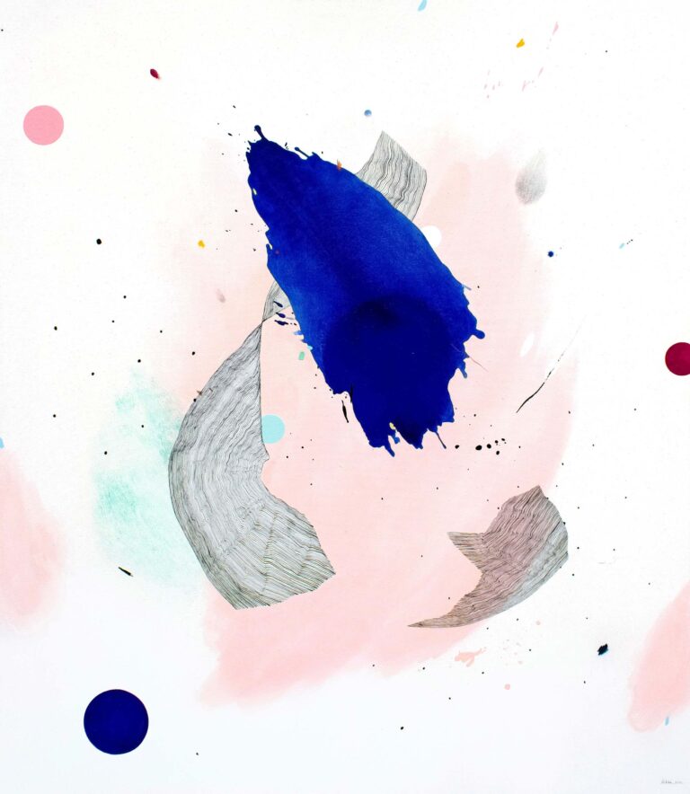 Originali abstrakti tapyba ant drobės 130x150 cm – ultramarino mėlyna ir rožinė – Vilnius