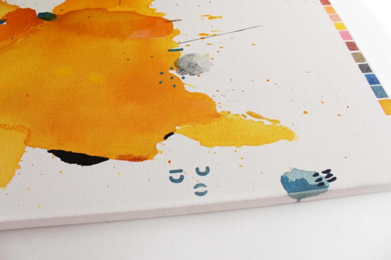 Moderni spalvinga abstrakti drobė su geltonais ir mėlynais tonais