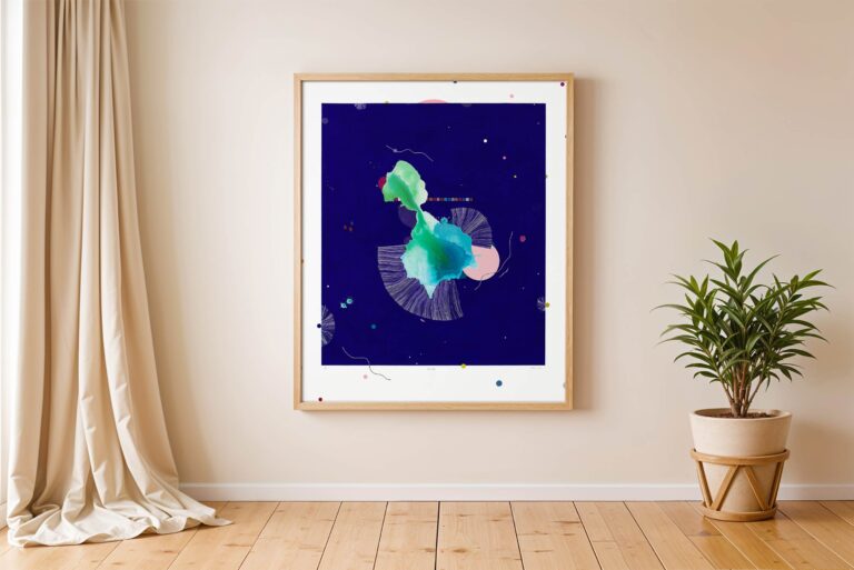 Šiuolaikinė abstrakti tapyba – ultramarino mėlyna ir žalia – didelė spalvinga drobė